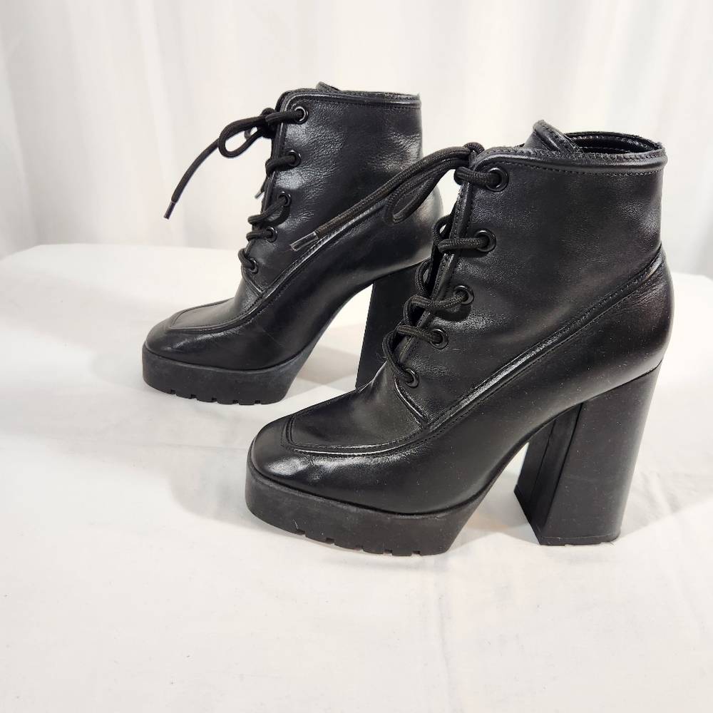 Schutz Black Taliani Leather Lace Up Platform Boots Size 9 - Picture 5 of 13